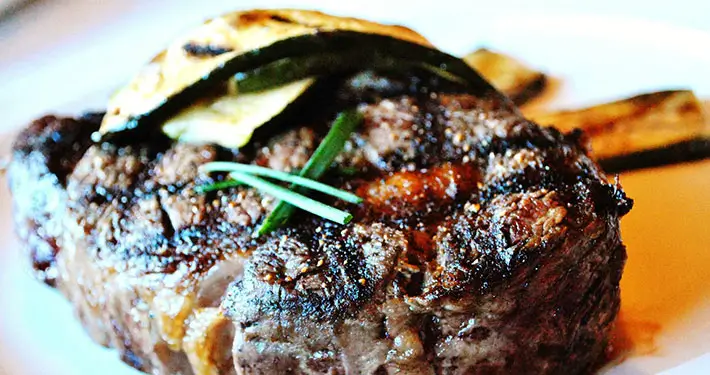 Hand-cut ribeye steak at Killian's Grilled USDA Choice ribeye steak plated at Killian's in downtown Spearfish, Black Hills